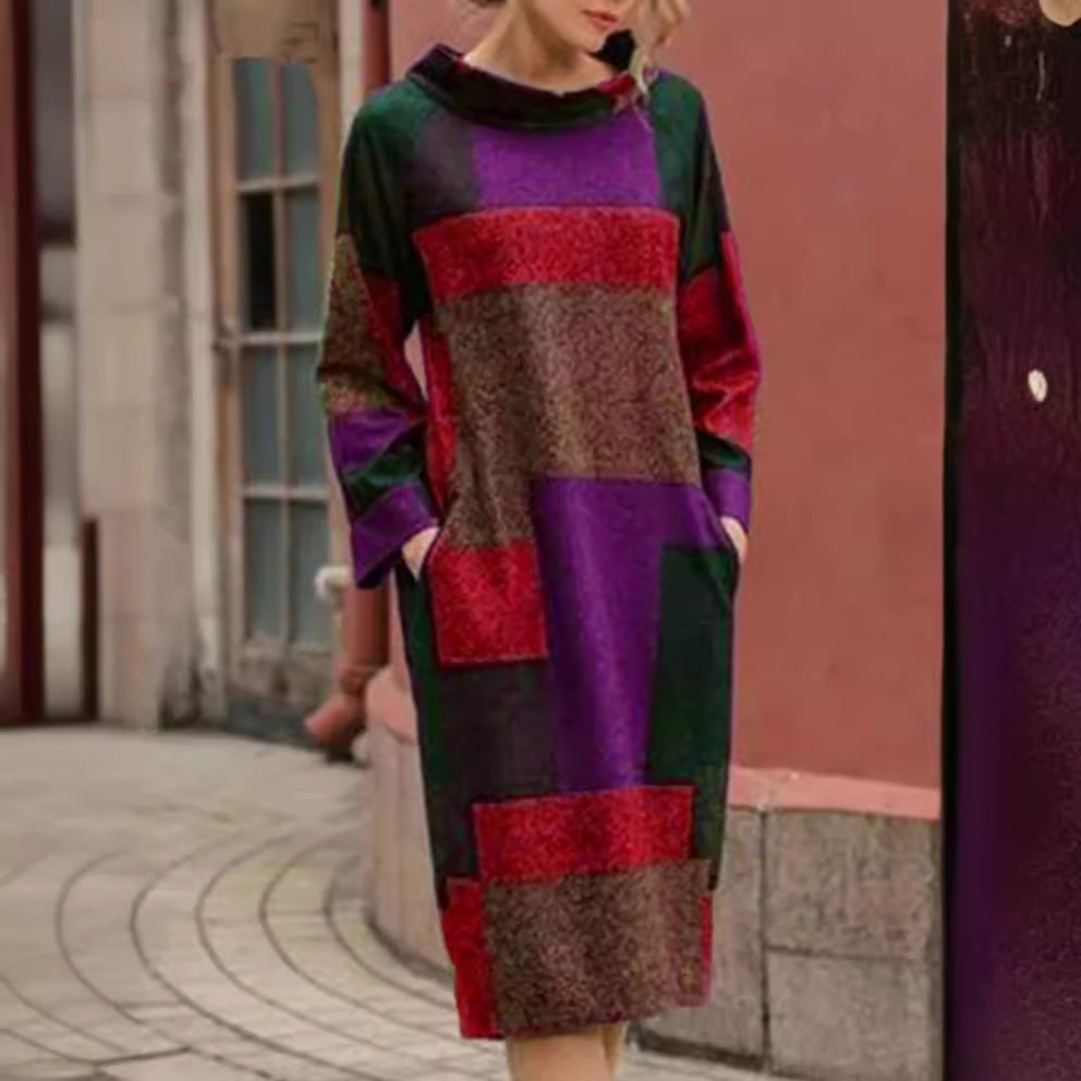 Damen Oversized Kleid mit geometrischem Patchwork-Design Echoarchiv