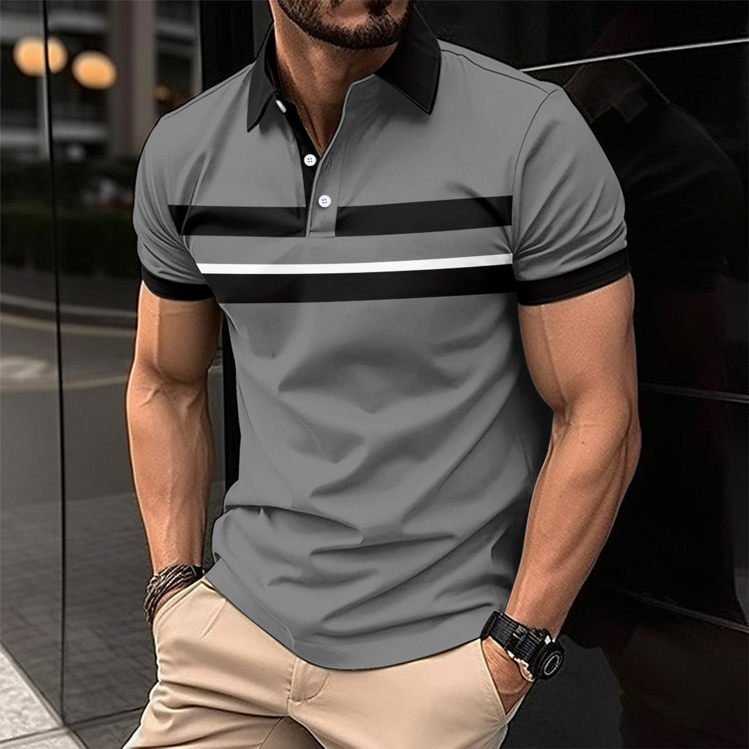 Herren Poloshirt mit modernem Kontraststreifen und atmungsaktiver Struktur Echoarchiv
