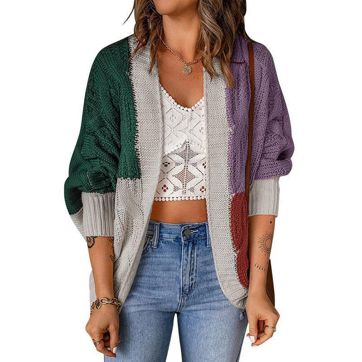 Damen nan lässige Strickjacke im Patchwork-Stil mit offener Front und 3/4-Ärmeln Echo Archiv
