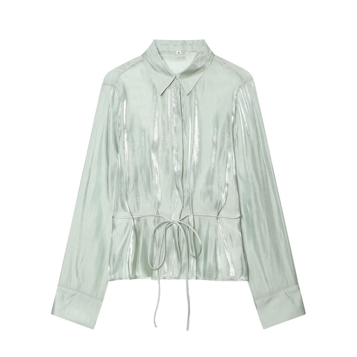 Damen schimmernde Bluse mit verstellbarem Taillenzug und elegantem Kragen Echo Archiv