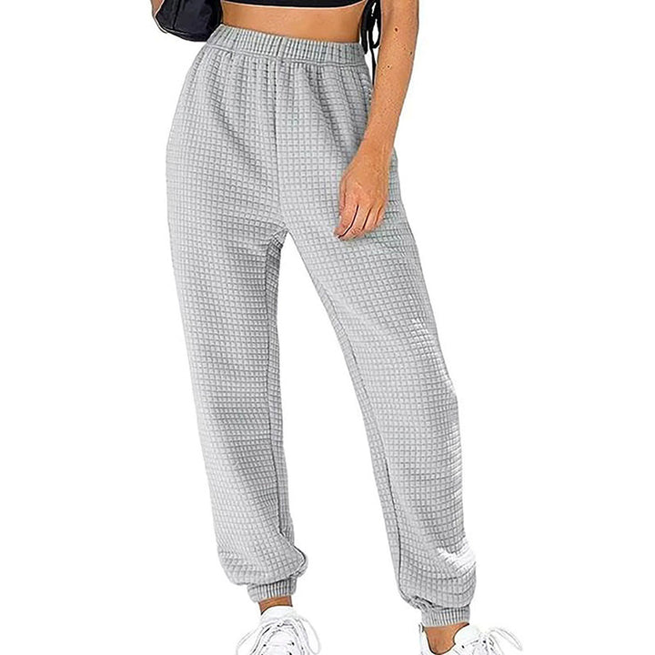Damen Waffelstrick-Jogginghose mit hoher Taille und elastischen Bündchen Echoarchiv