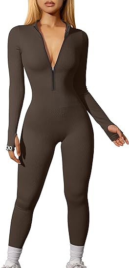 Damen nan figurbetonter Ripp-Jumpsuit mit hohem Halsausschnitt, langem Arm und sculptender Nahtführung Echo Archiv