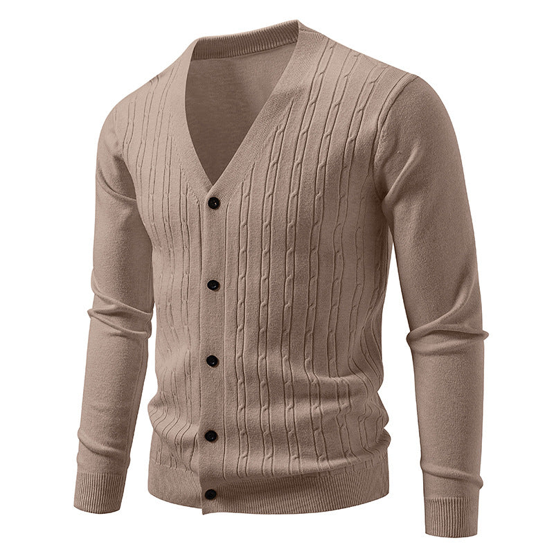 Herren nan Feinstrick-Cardigan mit tiefem V-Ausschnitt schmaler Passform und vertikalem Zopfstrick Echo Archiv