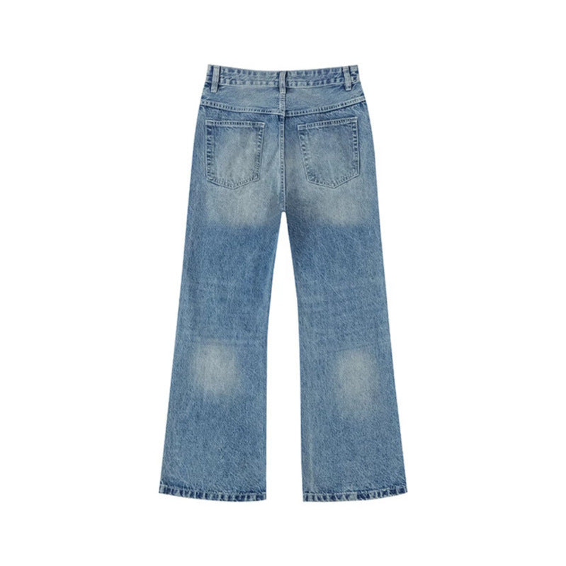 Damen Weite Distressed Denim-Jeans im Palazzo-Schnitt Echoarchiv
