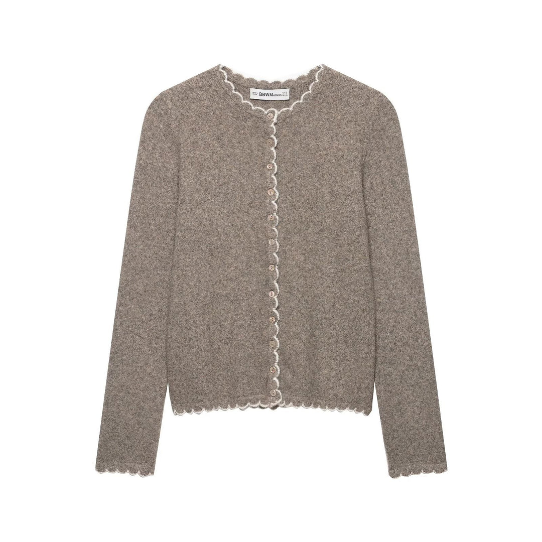 Damen Feinstrick-Cardigan mit Muschelkante und Perlmuttknöpfen Echoarchiv