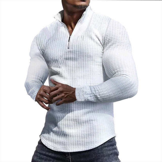 Herren Waffelstrick-Langarmshirt mit kurzem Reißverschluss Echoarchiv