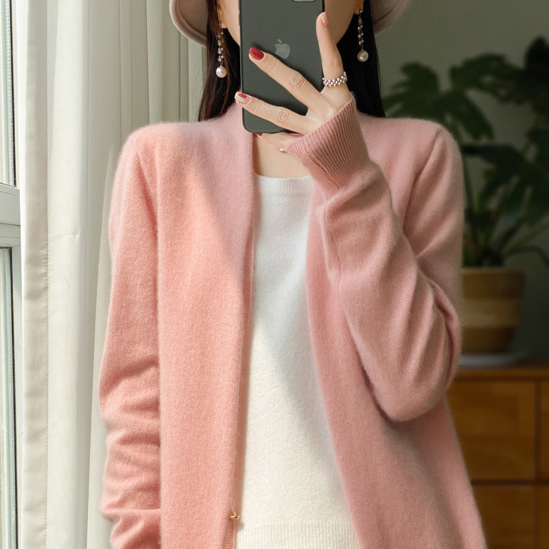 Damen Offener Feinstrick-Cardigan im Mohair‑Look mit geradem Saum und schmalen Bündchen Echoarchiv