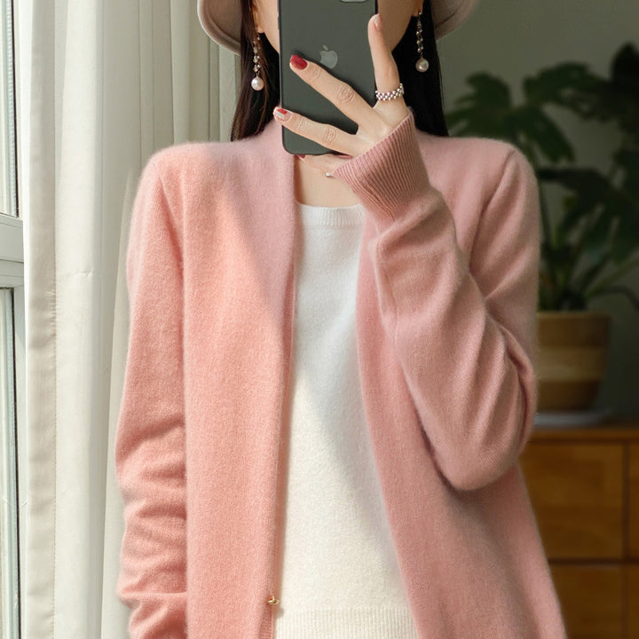 Damen Offener Feinstrick-Cardigan im Mohair‑Look mit geradem Saum und schmalen Bündchen Echoarchiv