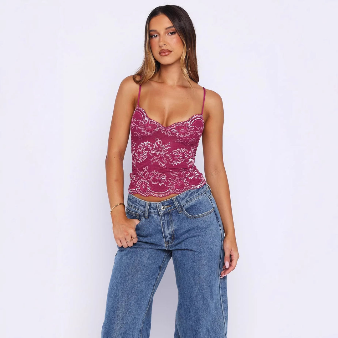 Damen Spitzen-Cami-Top mit zarten Trägern und eleganten Details Echo Archiv