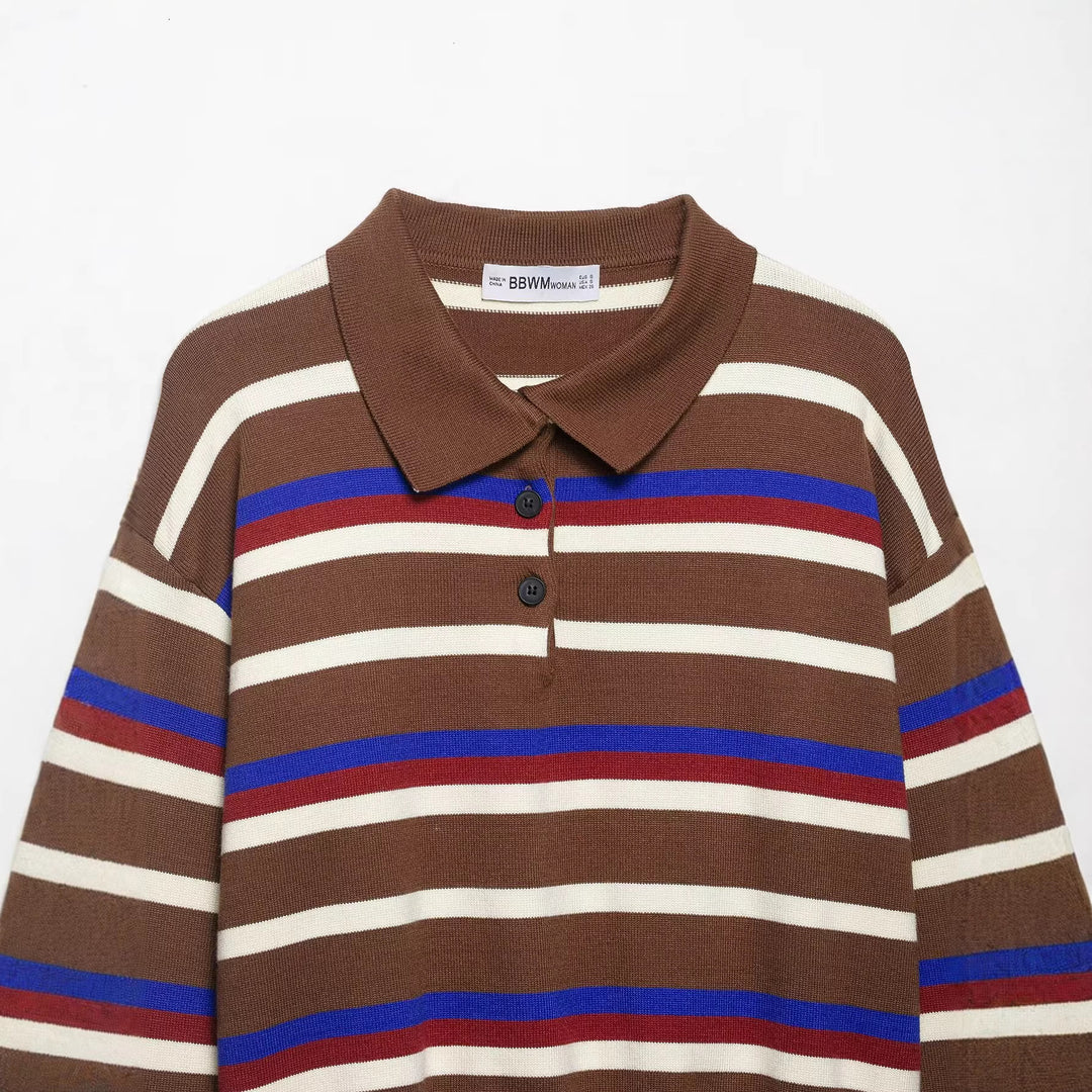 Damen Gestreifter Polokragen-Strickpullover im Boxy-Cropped-Schnitt Echoarchiv