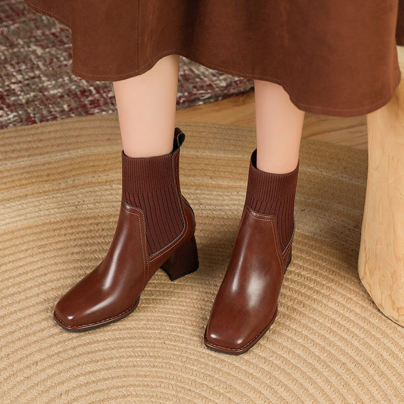 Damen Elegante Chunky Stiefeletten mit Strick-Einsatz Echo Archiv