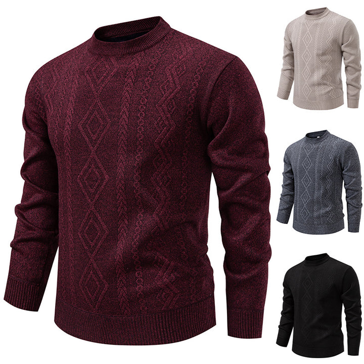 Herren nan gestrickter Rundhalspullover mit Rautenmuster und feinem Strukturstrick Echo Archiv