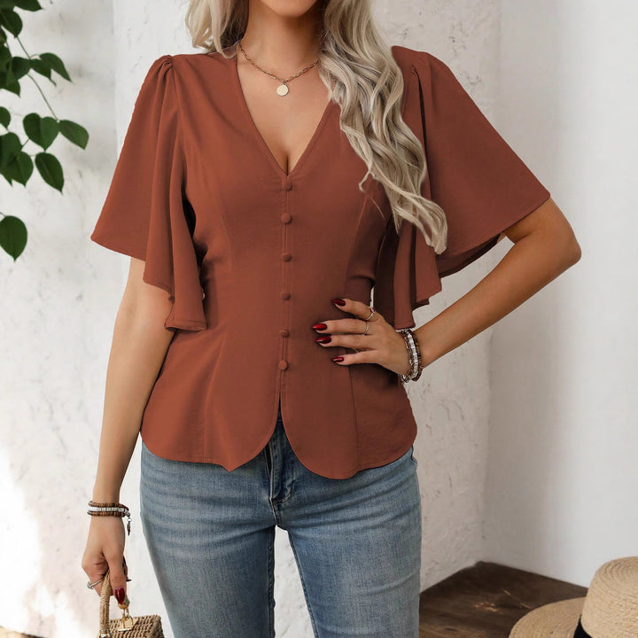 Damen elegante Bluse mit Glockenärmeln und Knopfdetail Echo Archiv