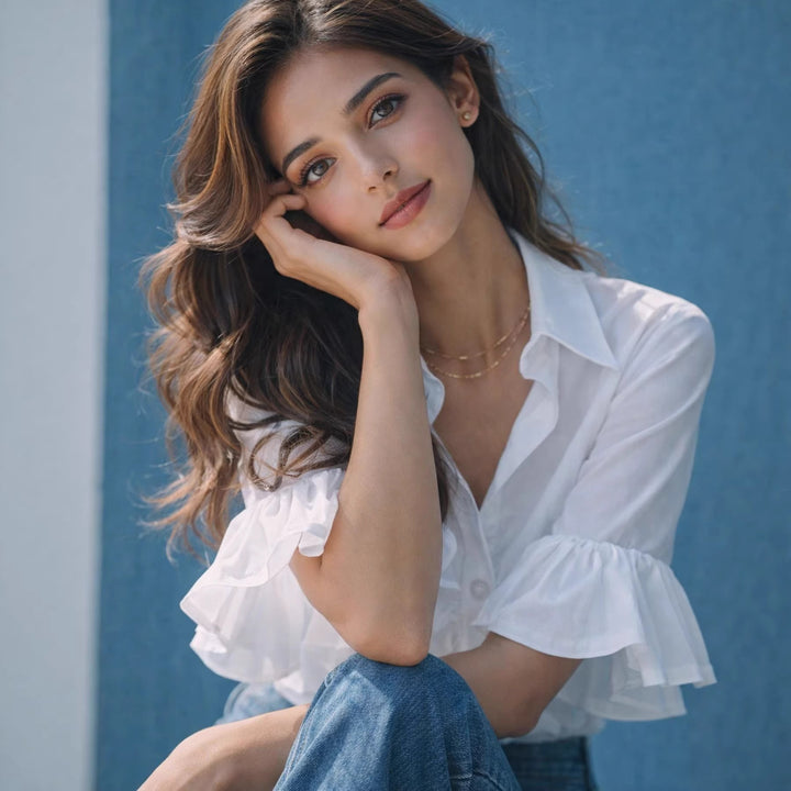 Damen Elegante Bluse mit Rüschendetails und hochwertigem Baumwollstoff Echo Archiv