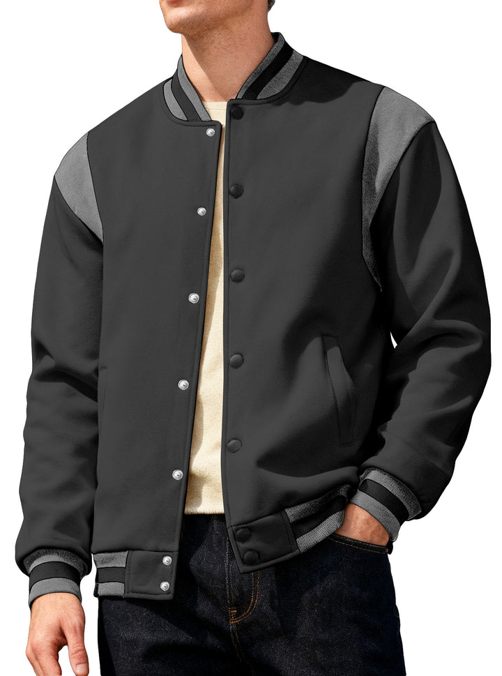 Herren lässige Collegejacke mit Druckknöpfen und elastischen Bündchen Echoarchiv