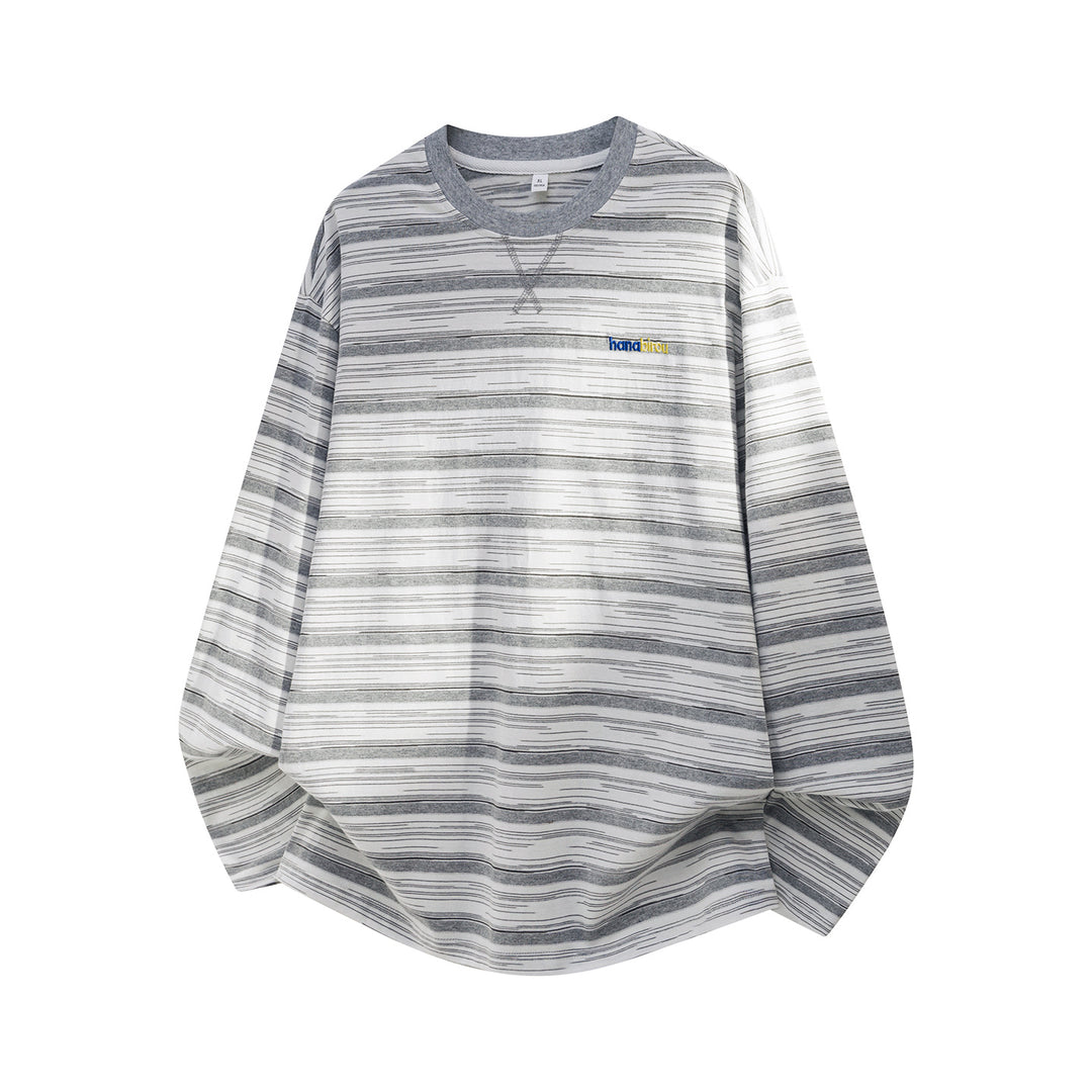 Unisex Gestreiftes Oversize-Langarmshirt mit Rundhalsausschnitt und Bruststickerei Echo Archiv