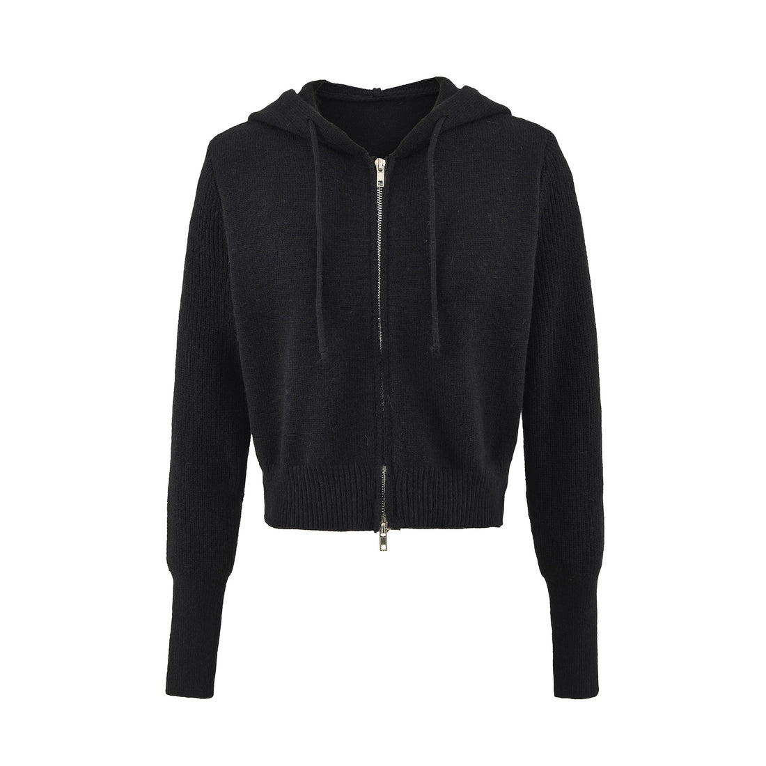 Damen Kurze Kapuzen-Strickjacke mit Reißverschluss und tailliertem Rippenbund Echoarchiv