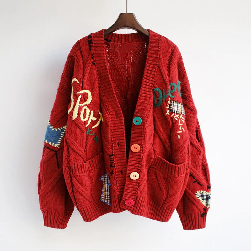 Damen Modischer Strickcardigan mit bunten Knöpfen und aufwendigen Details – Veloura