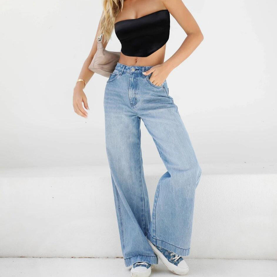 Damen Hochtaillierte weite Denim-Jeans im Palazzo-Schnitt Echo Archiv