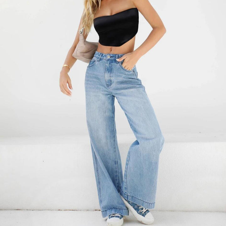 Damen Hochtaillierte weite Denim-Jeans im Palazzo-Schnitt Echo Archiv