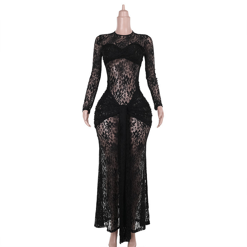 Damen Spitzen-Maxikleid mit figurbetonendem Schnitt und langem Arm Echo Archiv