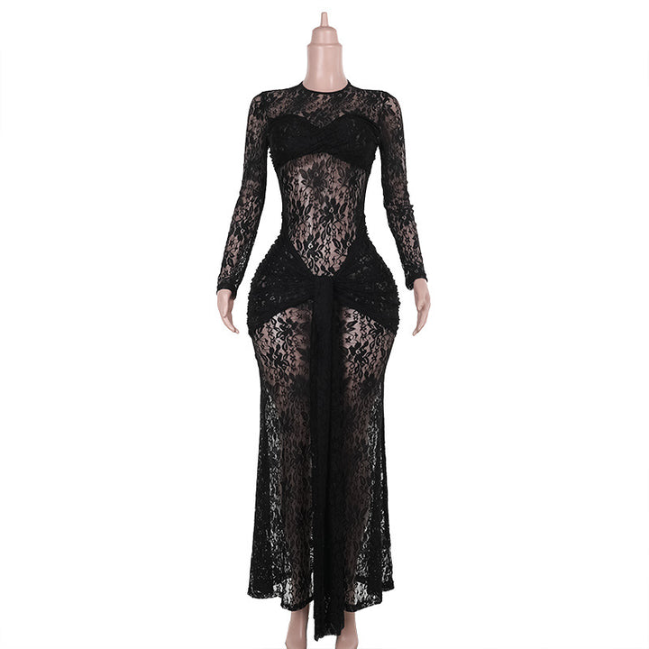Damen Spitzen-Maxikleid mit figurbetonendem Schnitt und langem Arm Echo Archiv