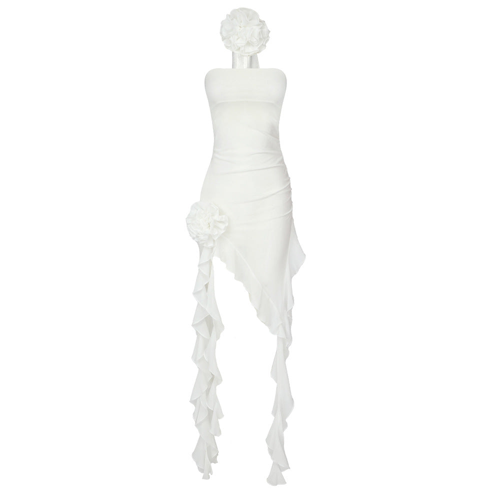 Damen Raffiniertes Maxi-Kleid mit asymmetrischem Rock und floralen Applikationen Echo Archiv