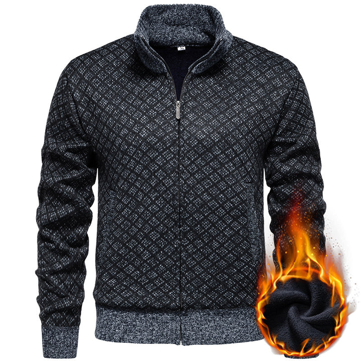 Herren Strickjacke im modernen Rautenmuster mit durchgehendem Reißverschluss Echoarchiv