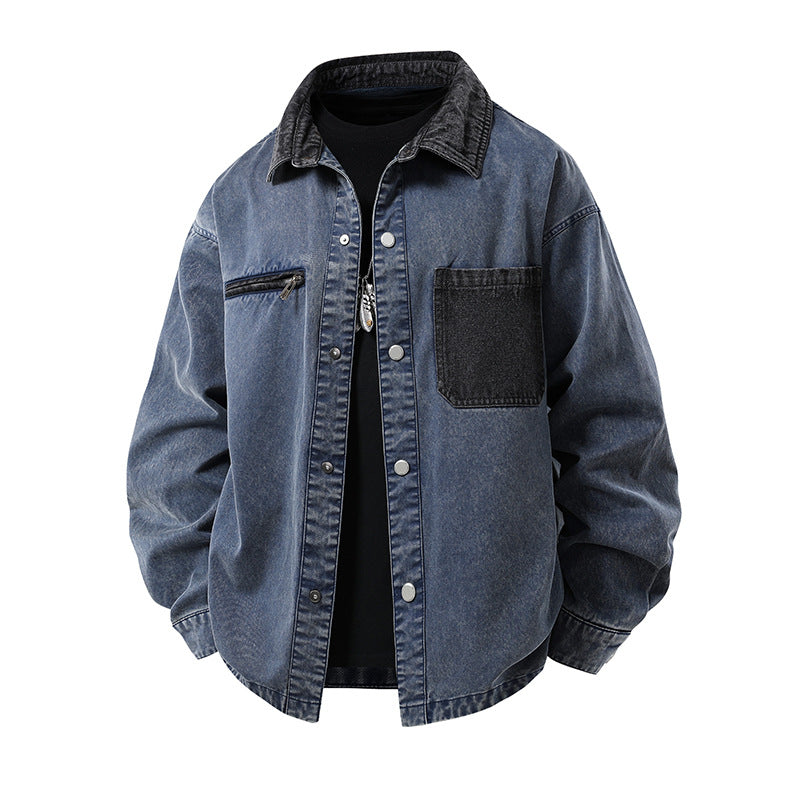 Herren Modische Denimjacke mit hohem Kragen und praktischen Taschen Echo Archiv