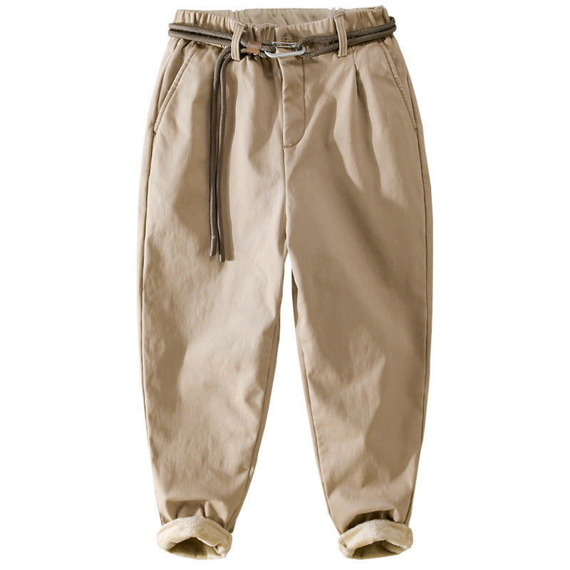 Damen Gefütterte Baumwoll-Chinohose mit elastischem Bund, Karotten-Schnitt und Deko-Gürtel Echoarchiv