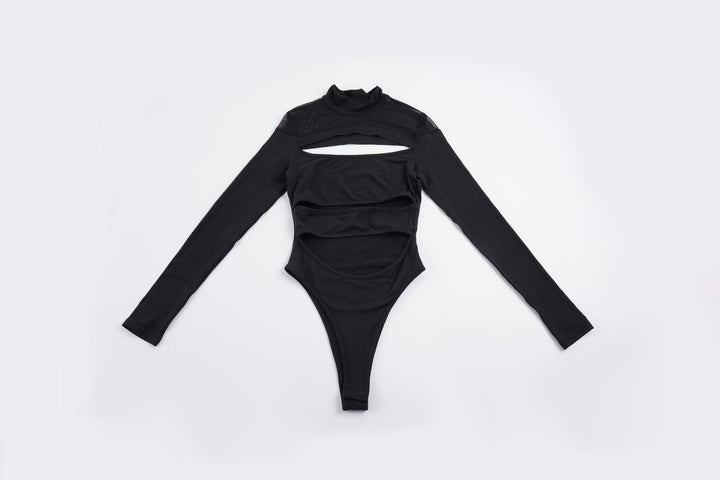 Damen Langarm Bodysuit mit raffiniertem Cut-Out-Design und elegantem Stehkragen Echo Archiv
