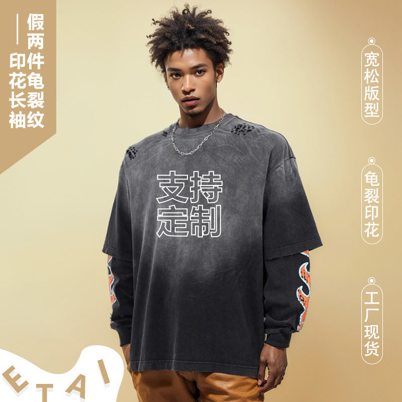 Herren Oversize-Langarmshirt mit doppeltem Lagenlook und Used-Details Echo Archiv