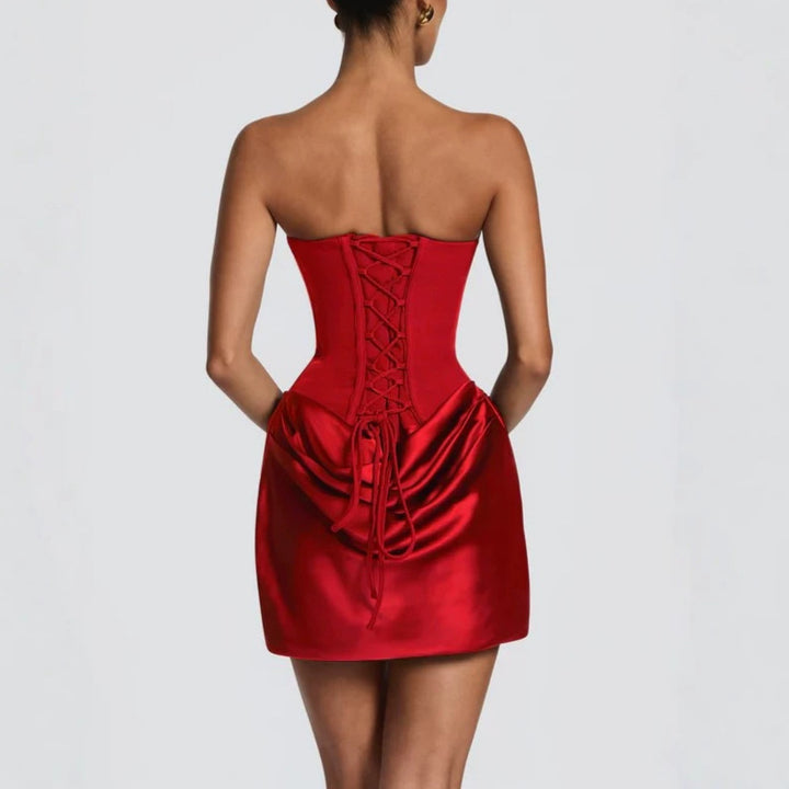 Damen Elegantes Minikleid mit schulterfreiem Schnitt und schimmerndem Material Echo Archiv