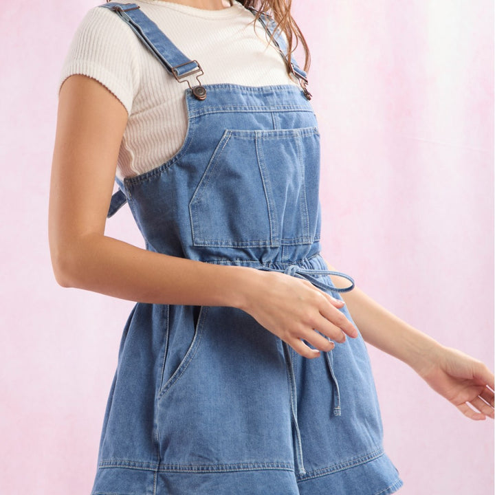Damen Denim-Latzoverall mit verstellbaren Trägern und Taillenzug Echo Archiv