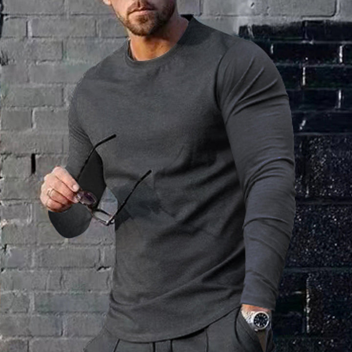 Herren nan schmal geschnittenes Langarmshirt mit Rundhalsausschnitt elastischem Baumwollstretch und verlängertem Saum Echo Archiv