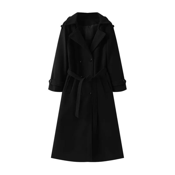 Damen nan langer zweireihiger Trenchcoat-Mantel mit Bindegürtel und Schalkragen Echo Archiv