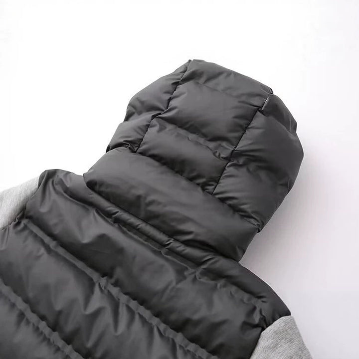 Damen Kapuzen-Hybridjacke mit gesteppter Front und Sweat-Ärmeln Echoarchiv