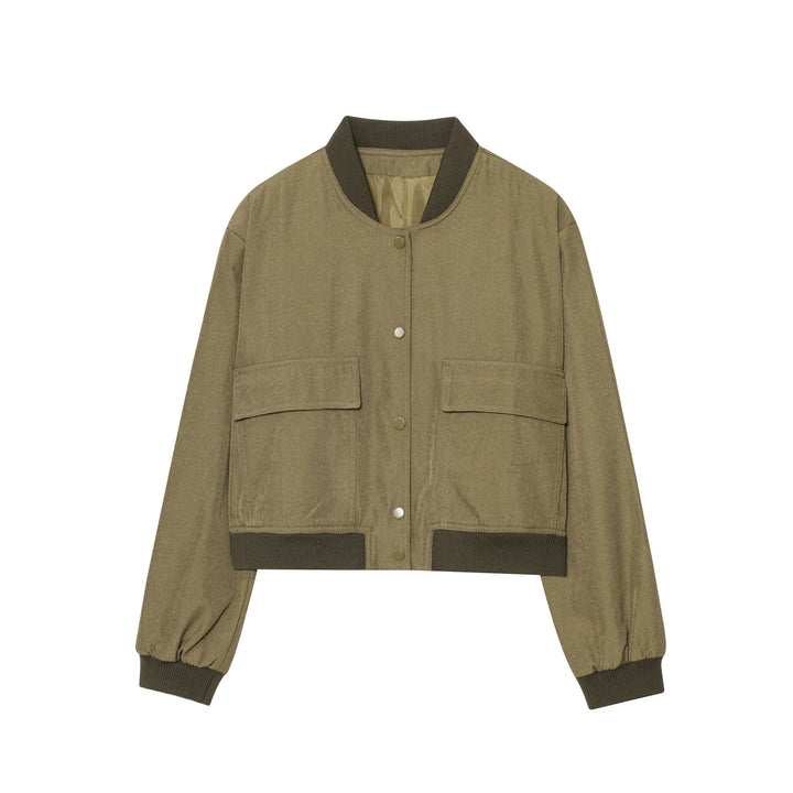 Damen Gekürzte Boxy-Jacke mit Druckknöpfen, großen aufgesetzten Taschen und Rippenbündchen Echo Archiv