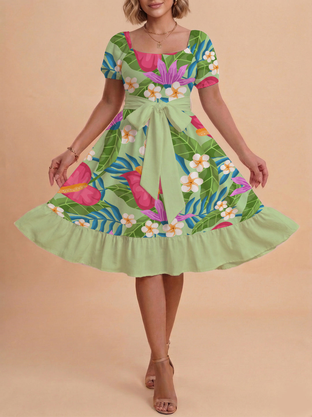 Damen elegantes Maxikleid mit floralem Design und Taillengürtel Echo Archiv