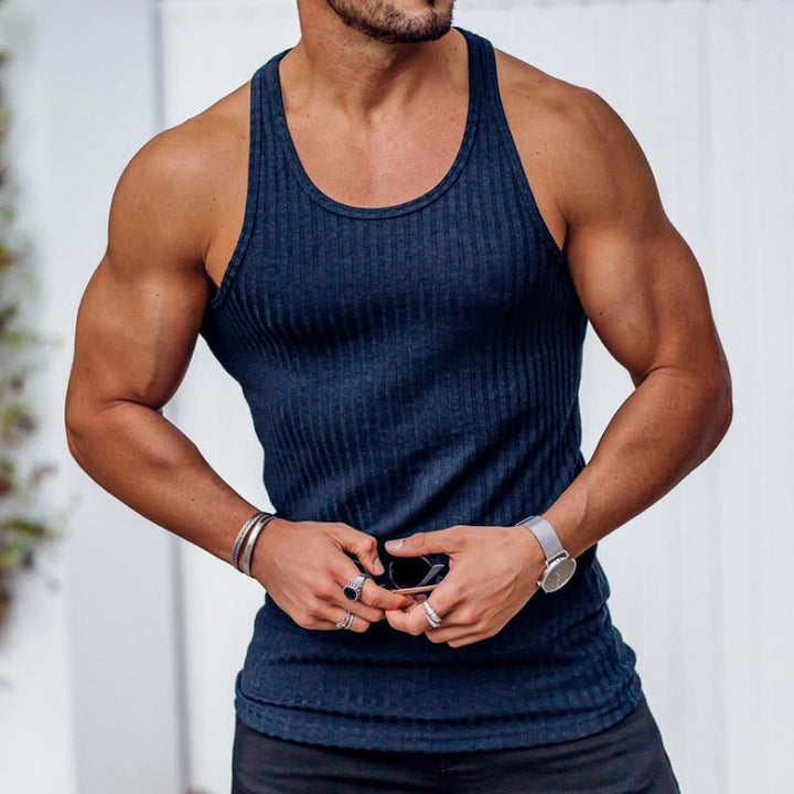 Herren nan geripptes Muskelshirt mit U-Ausschnitt und stretchigem Baumwollmix Echo Archiv