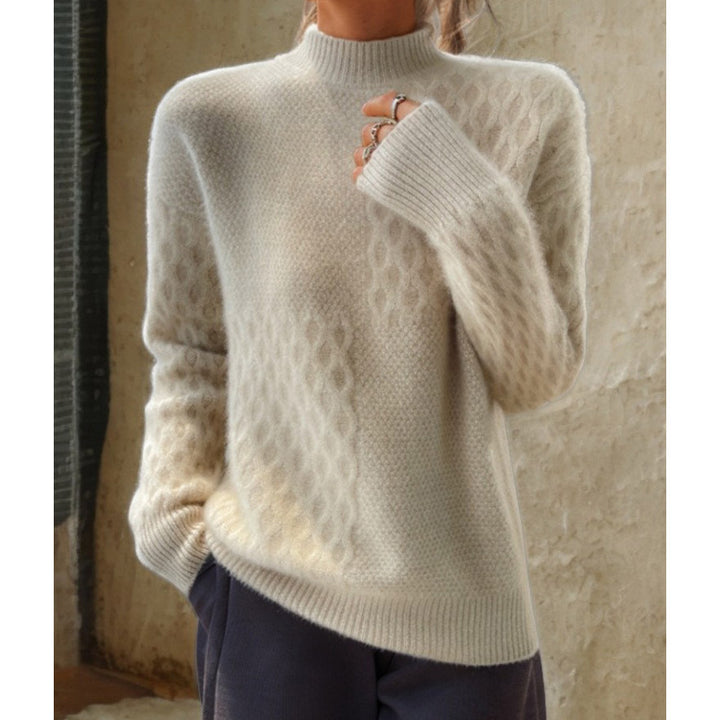Damen nan lässiger Mohair-Mix Feinstrickpullover mit Strukturmix, Stehkragen und überschnittenen Schultern Echo Archiv