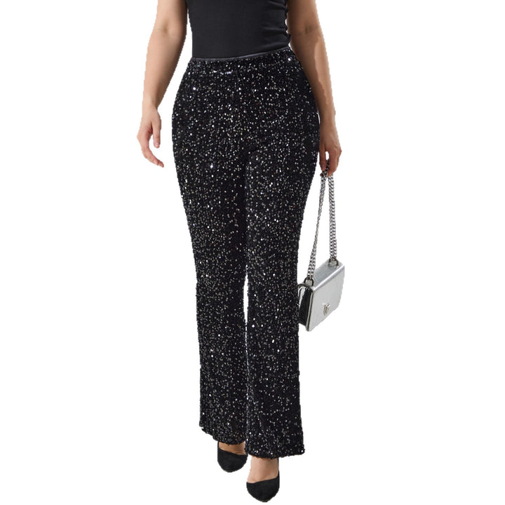 Damen Glitzernde Pailletten-Hose mit weitem Bein und hoher Taille echoarchiv-
