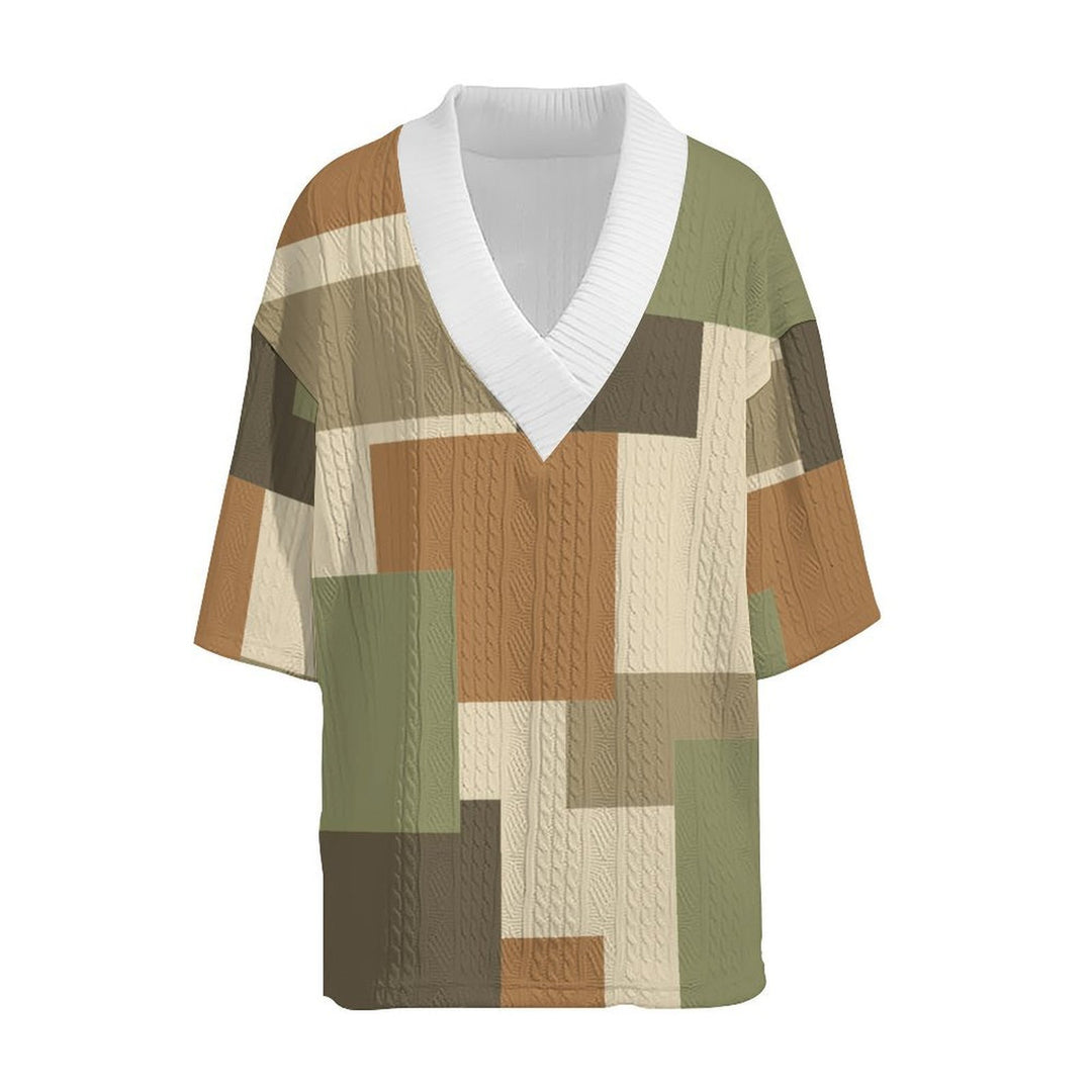 Herren lässiges Kombination aus V-Ausschnitt-T-Shirt und Shorts im modernen Patchwork-Design Echoarchiv