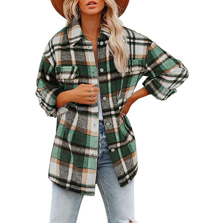 Damen Oversize-Karo-Hemdjacke mit Brusttaschen und weichem Flanell Echoarchiv