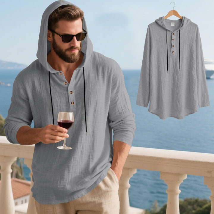 Herren lässiges Kapuzenshirt mit Knopfleiste und strukturiertem Material Echoarchiv