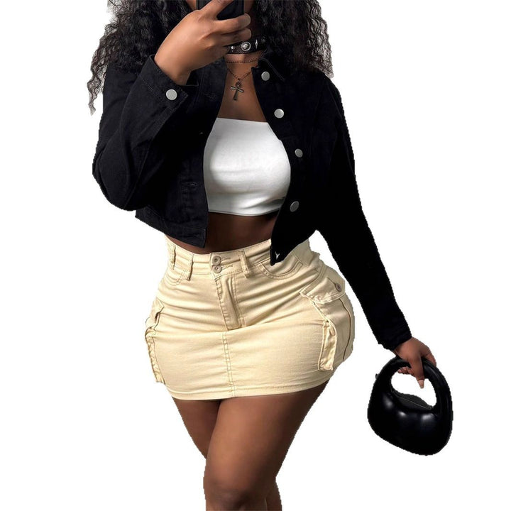 Damen Kurzgeschnittene Jeansjacke mit Metallknopfleiste und taillenlanger Passform Echo Archiv