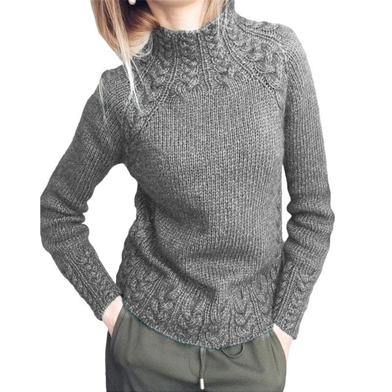 Damen nan grobgestrickter Zopfmuster-Pullover mit Stehkragen und tailliertem Schnitt Echo Archiv