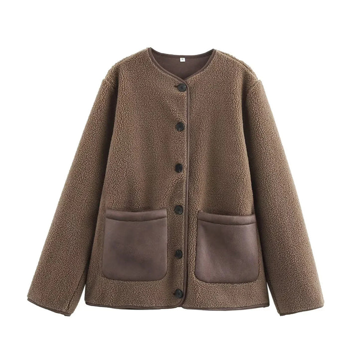 Damen Fleecejacke mit Teddyfutter und aufgesetzten Taschen – Célinea