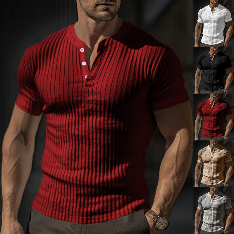Herren kurzärmeliges Henley-T-Shirt aus strukturiertem Baumwollmix Echoarchiv
