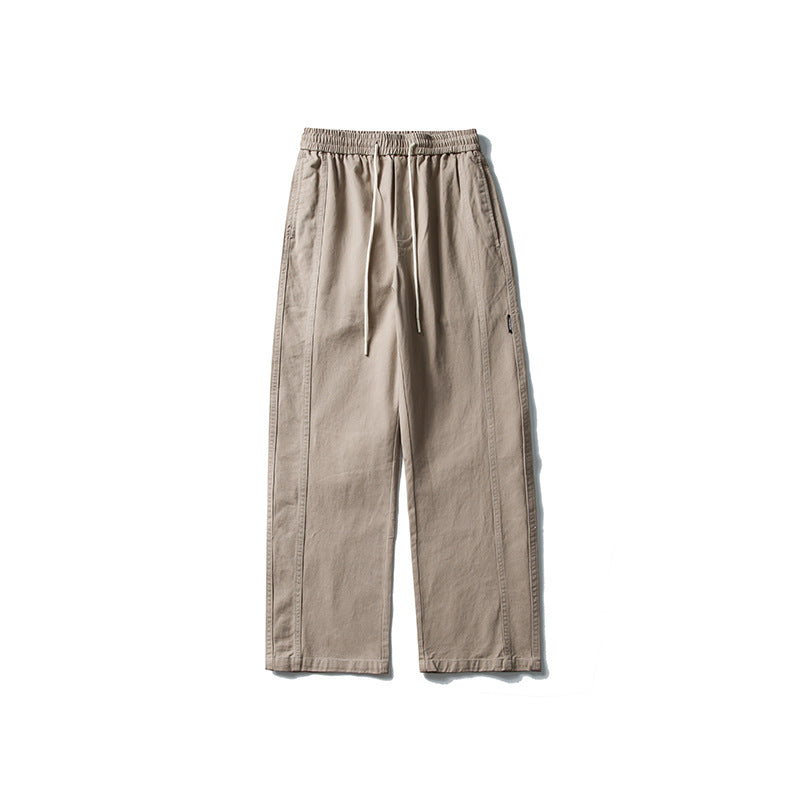 Herren Locker geschnittene Baumwoll-Canvas-Hose mit Tunnelzugbund, geradem Bein und Ziernaht-Details Echo Archiv